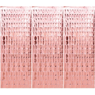 3 Pcs Glitzer Vorhang Deko, Lametta VorhäNge Glitzer Funkeln VorhäNgen Dekoration Quadrat Metallic Lametta VorhäNge, 1x2m, FüR Hochzeit Verlobung Geburtstag Bachelorette Party BüHnendekor (Roségold)