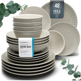 PURE LIVING INTERIOR DESIGN Hygge Geschirrset 12 Personen Tafelservice 48-tlg. hellbraun
