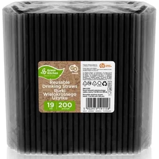 Wiederverwendbare Plastikstrohhalme, Schwarz, 200 Stück