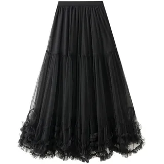 Rock mit Kellerfalten Chiffon Rock Maxi midi Rock weiß blümchen Rock tüllrock und Oberteil Zweiteiler Langer Rock und Oberteil jeansröcke Knielang Stufenrock Damen Schwarze tüll Rock - Einheitsgröße