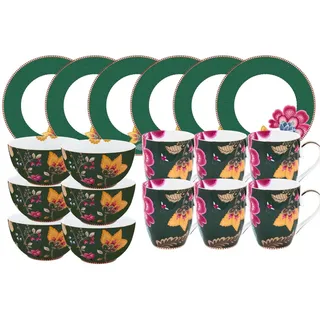 PiP Studio Geschirr-Set Fantasy Green Frühstücks Set Henkelbecher 18tlg, Porzellan grün