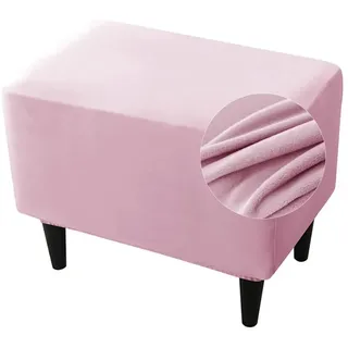 Highdi Ottomane Schonbezug Weicher Samt Hockerbezug Rechteckig Hocker Bezug für Fußhocker, Stretch Einfarbig Hocker Hussen Ottomane Bezug Abdeckung Waschbar Hocker Protector (Rosa)