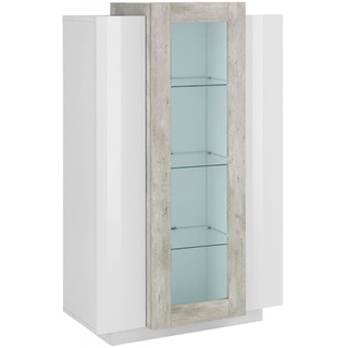 Dmora Vitrine Kevin, Sideboard mit drei Türen, Mehrzweck-Wohnzimmermöbel, 100% Made in Italy, cm 80x38h121, glänzendes Weiß und Zement