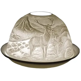 Cello Porzellan-Teelichthalter, Kuppel, ein atemberaubender Kerzenhalter, der ein 3D-Bild projiziert. Zur Verwendung mit duftenden und geruchlosen Teelichtern. Hirsch-Ornament.