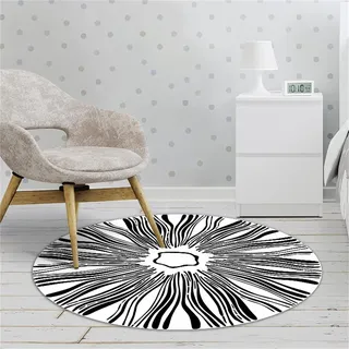 Hearda Einfaches Schwarz-Weiß Teppich Rund Reppich Schlafzimmer, Waschbarer Innenbereich Runder Teppich, rutschfest Flur Carpet, fürs Wohnzimmer, Büro Dekorieren (Weiß,100cm)