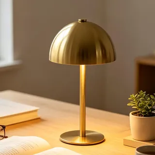 OOWOKS LED Pilz Tischlampe Metall Kabellos Tischleuchte Dimmbare mit Touch Control Gold USB Aufladbar 1800mAh Batterie Lampe Nachttischlampe Ohne Kabel Tragbare Nachtlicht Schlafzimmerlampe,Gold