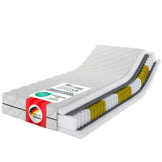 MSS e.K. Tonnentaschenfederkernmatratze Medic Plus | 90x200 cm | Härtegrad H3 | ergonomische 7 Zonen Matratze | Höhe ca. 21 cm| Oeko-Tex Zertifiziert | Made in Germany