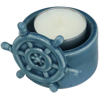 Teelicht - Steuerrad Maritime Deko Steingut lackiert B=7cm Ø=7cm blau Sea-Club