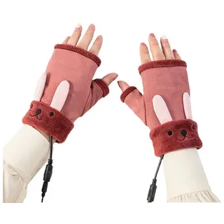 NATICY Fleecehandschuhe Beheizte Handschuhe Winter Plüsch Verdicken Fingerlose Heizung rot