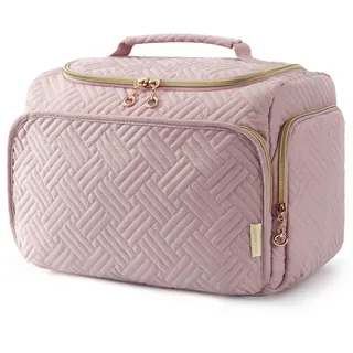 BAGSMART Kosmetiktasche Damen Reise Kulturbeutel Große Weit Offene Reisetasche für Toilettenartikel Kosmetiktasche mit Griff Rosa