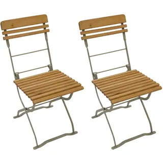 DEGAMO Klappstuhl Biergartenstuhl MÜNCHEN, Stahl blank verzinkt und transparent pulverbeschichtet, Holz Robinie (2-er Set), wetterfest, Outdoor