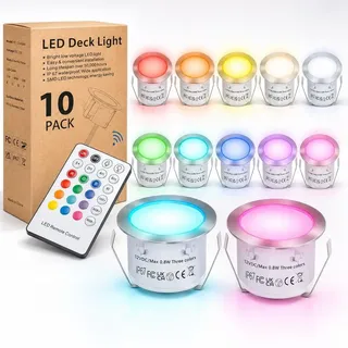 LED-Einbaustrahler Außendurchmesser 42 mm, IP67 wasserdicht, mit Fernbedienung, RGB dimmbar, Terrassen-Einbaustrahler, Outdoor für Terrasse, Garten