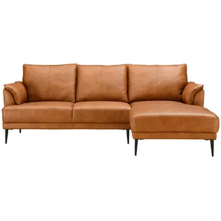 Livetastic Ecksofa, Cognac, Metall, Echtleder, Rindleder, 3-Sitzer, L-Form, Ottomane rechts, 233x153 cm, Wohnzimmer, Sofas & Couches, Wohnlandschaften, Ecksofas