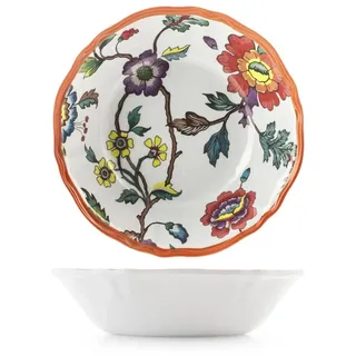 H&H, Set mit 6 Suppentellern aus Melamin dekoriert – Kollektion Blossom | Ø 19 cm | florales Design mit farbigem Rand | strapazierfähig, bruchsicher, perfekt für Outdoor, Camping, Terrasse, Garten