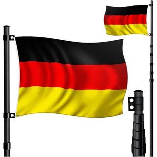 Kesser KESSER® Teleskop Fahnenmast Aluminium 6,30m Bodenhülse 60cm inkl Deutschlandfahne Höhenverstellbar Flaggenmast Mast Deutschland Flagge Alu