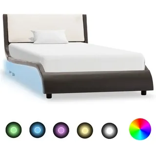 vidaXL Bett Bettgestell mit LED Grau und Weiß Kunstleder 90x200 cm grau 90 cm x 200 cm