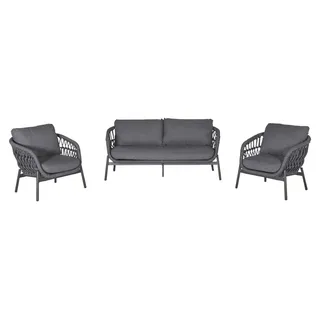LC Garden »Bari« Living Lounge Set 3tlg. Sitzgruppe Loungemöbel Rope-Geflecht inkl. Olefin Auflagen anthrazit - Grau