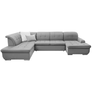 Cantus Wohnlandschaft, Hellgrau, Metall, Uni, 5-Sitzer, Ottomane links, U-Form, 342x208 cm, Made in EU, Rücken echt, Hocker erhältlich, seitenverkehrt erhältlich, Wohnzimmer, Sofas & Couches, Wohnlandschaften, Wohnlandschaften in U-Form