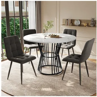 OKWISH Essgruppe 1 Esstisch und 4 Stühle, (Küchentisch-Set, 5-tlg., 1 Tisch mit 4 Stühlen), runder Esstisch mit weiße MDF-Tischplatte, goldenen Metallbeinen