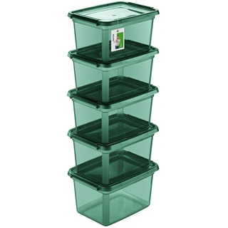 PAFEN 5X Aufbewahrungsbox mit Deckel 15L - 38 x 28,5 x 22 cm - Boxen Aufbewahrung Stapelboxen mit Verschlussclips Kunststoffbehälter Kleiderboxen Transparent Organizer | Grün