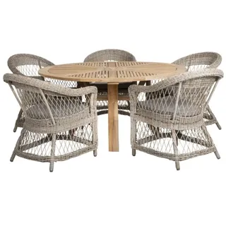 Brafab Kamomill Gartenmöbel Set 3, 6 teilig, Geflecht beige, Tisch Teak