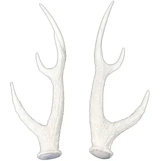 LEX Deko Tisch- & Wand Deko Hirschgeweih ca. 13,5 x 12 x 40 cm, 2er Set Weiß glänzend