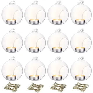 Nuptio 12 Stücke 8cm Hängen Glaskugel Teelicht Kerzenhalter Hause Hochzeit Mittelstücke Decor Garten Deko Indoor & Outdoor Teelicht Kerzenhalter, Kerzenständer Glas Halloween Weihnachten Deko