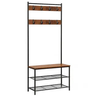 Begryf Garderobenbank, Dunkelbraun, Schwarz, Holzwerkstoff, Metall, Vintage, 32x175x70 cm, Garderobe, Garderobenständer