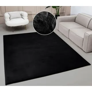 OTTO home Fellteppich Balu, Kunstfellteppich, Modern, Langflor Teppich, rechteckig, Höhe: 20 mm, Kaninchenfell-Haptik, kuschelig, weich, Wohnzimmer, Schlafzimmer schwarz 180 cm x 230 cm x 20 mm