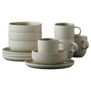 studio round North Geschirr Set 12-tlg. Matte white/Shiny moss