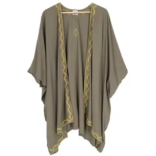 Guru-Shop Kimono Kurzer bestickter Sommer Kimono, Kaftan,.., alternative Bekleidung grün