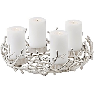 EDZARD Adventskranz Porus L, (42 cm) Kerzenhalter für Stumpenkerzen, Adventsleuchter als Weihnachtsdeko für 4 Kerzen á Ø 8 cm, Kerzenkranz als Tischdeko als Tischdeko mit Silber-Optik, vernickelt silberfarben