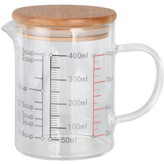 Messbecher Glas with Handle and Lid, 400ml Cup Messbecher, Measuring Jug Made of Glass for Kitchen, Restaurant