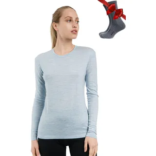 100% Merino Shirt Damen Langarm - Merino Unterwäsche Damen + Wollsocken | Atmungsaktive, Geruchshemmend Merino Langarmshirt, Kratzfrei, Schnelltrocknende Sportunterhemden, Sport & Outdoor, Wandern - M