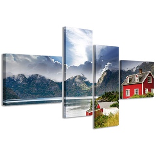 Leinwanddruck Landscape I Natur Landschaft Moderne Bilder in 4 Paneelen bereits gerahmt Leinwand fertig zum Aufhängen, 160 x 70 cm