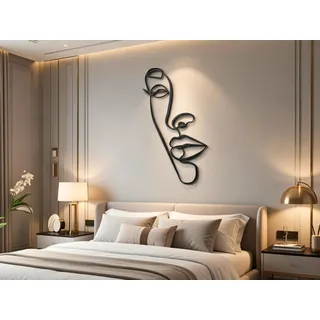 VAILLA Line Art Wand Deko Holz 3D – Wandbild Wanddeko Wohnzimmer Büro Flur | MDF Sperrholz, Lasergeschnitten, Gesichter Linienkunst, 5 Größen, Schwarz Silber, personalisierbar, Eingang Esszimmer Büro