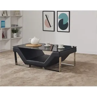 JVmoebel Couchtisch Eleganter Glastisch mit schwarzer Oberfläche und braunen Füßen (Packung), Made in Europa schwarz