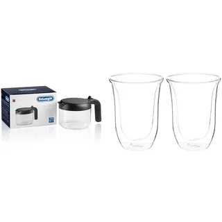 De’Longhi DLSC312 Doppelwandiges Thermoglas Latte Macchiato, Durchsichtig & Kaffeekanne DLSC021, Glaskaraffe mit klappbarem Kunststoffdeckel, Fassungsvermögen 750 ml für bis zu 6 Tassen, Schwarz