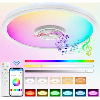 LED Musik Deckenleuchte bluetooth Lautsprecher Deckenlampe mit Fernbedienung und APP-Steuerung,RGB Farbwechsel,24W