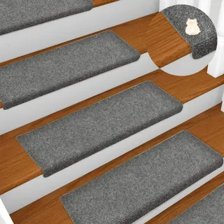Stufenmatten aus Polyester, 15 Stufen, Treppe, rechteckig, Teppich für Stufen, rutschfeste Stufenmatten für Holzstufen, Stufenmatten für Kinder und Hunde (65 x 25 cm, grau)