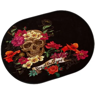 TropicalLife Day Of The Dead Eingangstürmatte, Teppich für Wohnzimmer, Küche, Zuhause, Bad, floraler Totenkopf, waschbar, für drinnen und draußen, rutschfest, Boden-Fußmatte, 40 x 60 cm