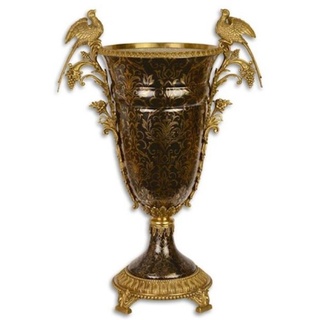 Casa Padrino Barock Deko Vase Schwarz / Gold 42,7 x 26 x H. 62,9 cm - Prunkvolle Porzellan Blumenvase mit 2 edlen Bronze Griffen - Deko Accessoires im Barockstil