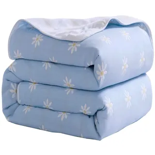 Hayisugal Zweiseitige Kuscheldecke Tagesdecke Bettüberwurf Baumwolle Kinder Überwurf Bunte Decke Winter Sofa, Blau Gänseblümchen, 120 x 150cm