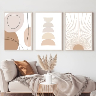 Sarah Duke 3er Boho Poster Set, Abstrakt Geometrie Line Art Wanddeko Bilder, Ohne Rahmen Wandbilder Leinwand Set, Stilvolle Einfachheit Poster Wohnzimmer (50 x 70 cm)