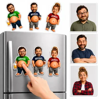 Personalisierter Lustiger Kühlschrankmagnet mit Foto, Name oder Text, Individueller Acryl Magnet mit Drückbauch, Starkem Magnet, Geschenk für Papa, Ehemann, Freunde und Familie