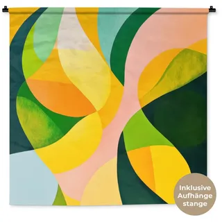 MuchoWow Wandteppich Abstrakt - Gelb - Rosa - Grün, Quadratisch, Höhe: 3 mm, Wand Teppich Wohnzimmer, Schlafzimmer, 150x150 cm gelb|grün Quadratisch | 150 cm x 150 cm x 3 mm