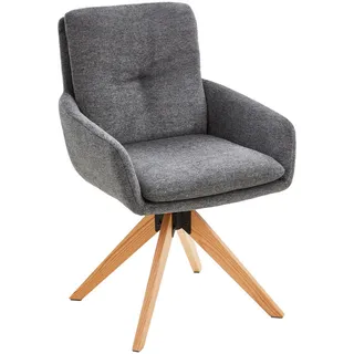 Livetastic Armlehnstuhl, Grau, Holz, Metall, Textil, Eiche, massiv, Füllung: Schaumstoff, würfelförmig, 58x91x63.5 cm, Sitzfläche 360° drehbar, Esszimmer, Stühle, Esszimmerstühle, Armlehnenstühle