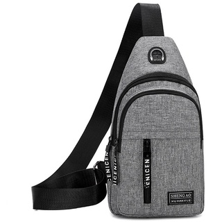 Herren Neue Oxford-Stoff-Brusttasche Lässige Umhängetasche Messenger-Handtasche Mit Usb-Aufladung,Farbe: Grau
