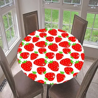Morbuy Rund Tischdecke Elastisch, 3D Frucht Rund Tischdecken Wasserdicht Lotuseffekt Abwaschbar Abwischbar Tischtuch für Dekoration Küchentisch Garten Outdoor (Durchmesser 160cm,Erdbeere)