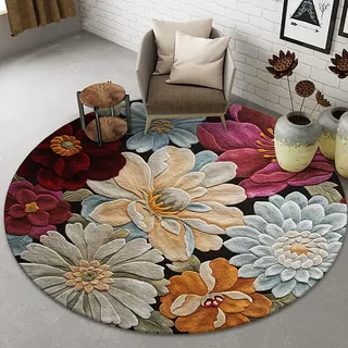 XFSHKJS Klassische Blumen Runder Bereich Teppich 80cm 100 cm 120 cm 140 cm 160cm 180 cm 200cm Teppich für Wohnzimmer Schlafzimmer Schlafzimmer rutschfeste Sofa Nachtsboden Dekor Matte